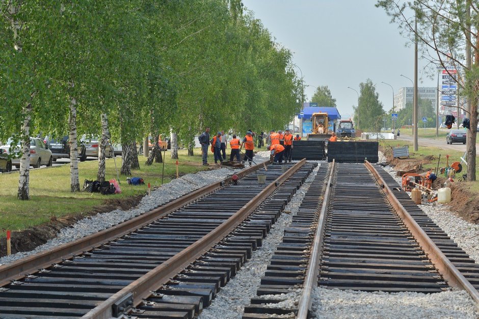 Строительство трамвайной линии на проспекте Мира в Набережных Челнах, 10 июня 2014 г.
