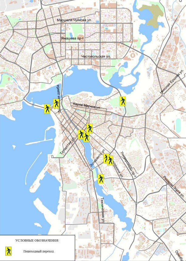 Схема дислокации предполагаемых внеуличных пешеходных переходов