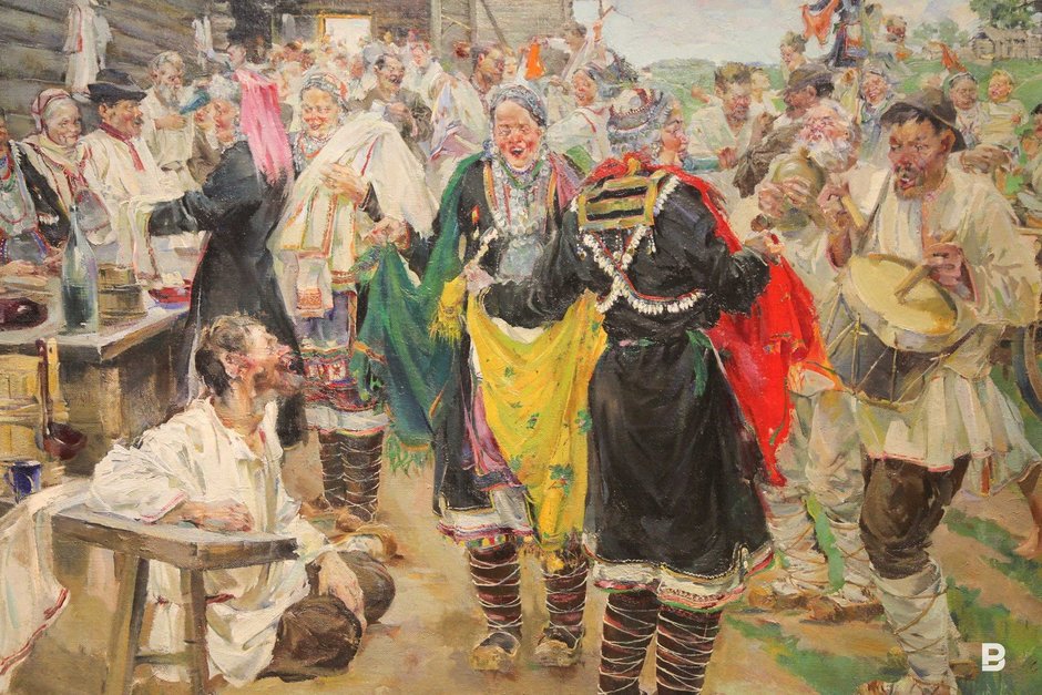 Картина выставки посвященная марийскому народу «Народ Белого Бога. Ош Кугу Юмын Калыкше. Заметки о марийской деревне»