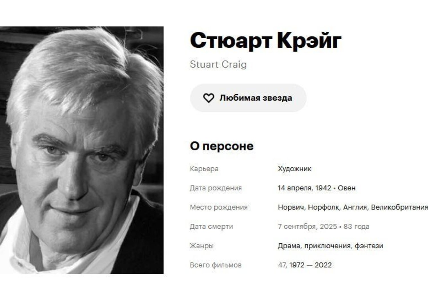 Умер художник-постановщик фильмов о Гарри Поттере