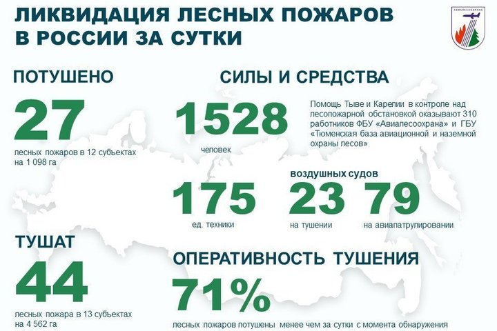 В России за сутки потушено 27 лесных пожаров