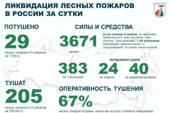 В России за сутки потушили 29 природных пожаров на площади 7,8 тыс. гектаров