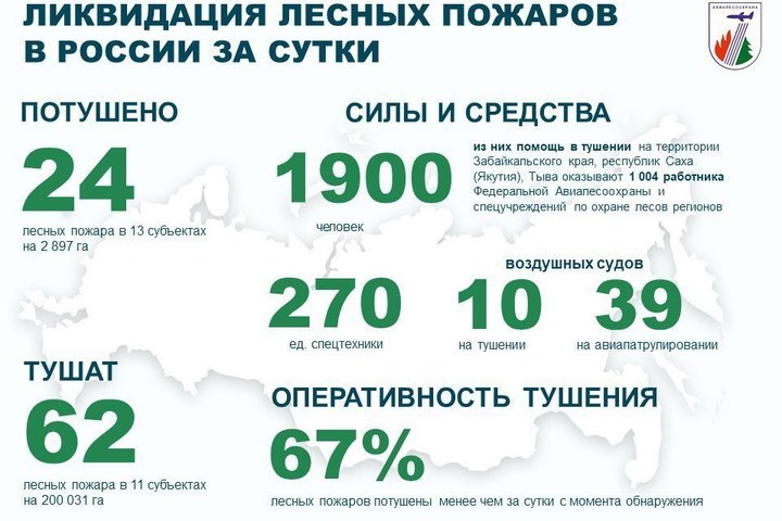 В России за прошедшие сутки ликвидировали 24 лесных пожара