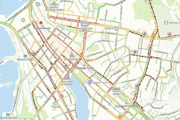 В Казани образовались пробки в девять баллов