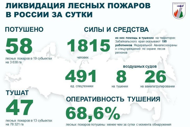 За прошедшие сутки в России потушили 58 лесных пожаров