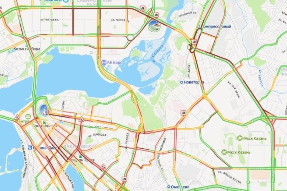 В Казани зафиксированы пробки на уровне 10 баллов