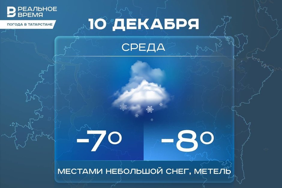 Сегодня в Татарстане местами ожидается снег и до -8 градусов