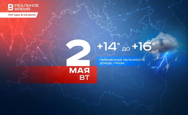 В Казани сегодня ожидается дождь с грозой, сильный ветер и до +16 градусов