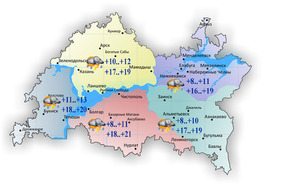 В Татарстане ожидаются дожди с градом, сильный ветер и до +21°С