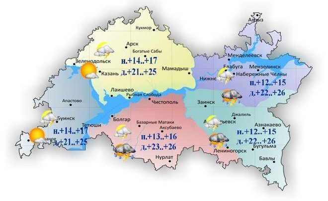 Сегодня в Татарстане ожидается гроза и до +26 градусов