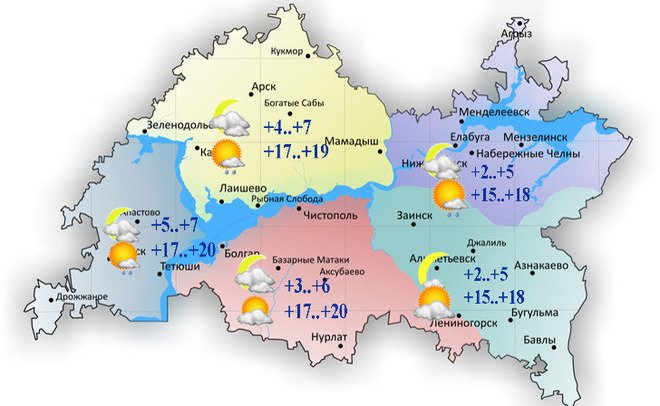 Сегодня в Татарстане ожидается кратковременный дождь и до +20