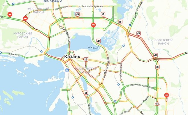 В Казани в пятницу вечером наблюдаются 9-балльные пробки