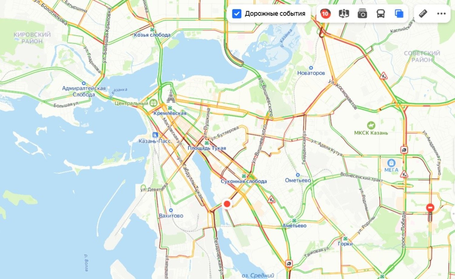В Казани пробки достигли 10 баллов — Реальное время
